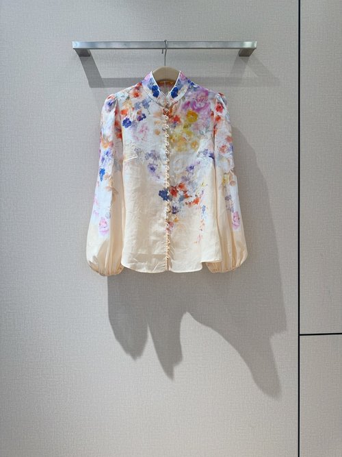 Zimmermann Floral Print Stand Collar Long Sleeve Blouse