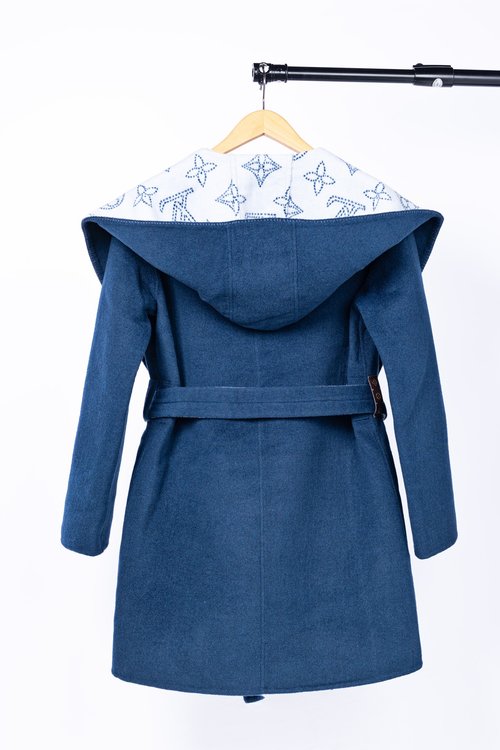 Louis Vuitton Blue Double-sided Medium Flower Long Coat, Luxurious Wool Silk Blend