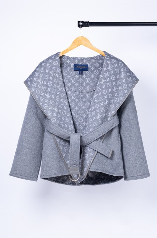 Louis Vuitton Grey Small Flower Short Style Garment with Dust Bag, 99% Wool, 1% Silk