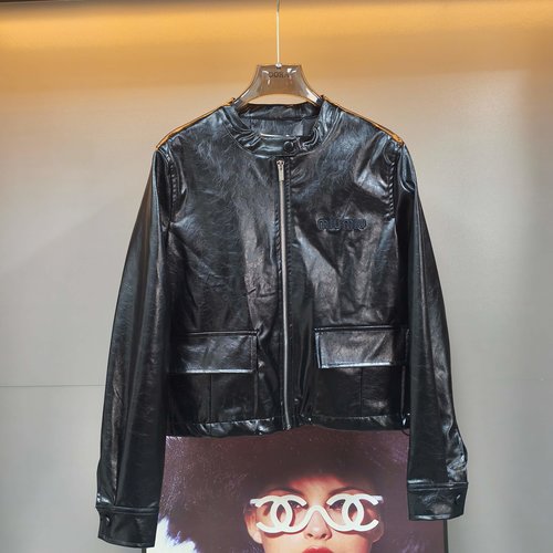 Miu Miu Classic Leather Coat with Custom Details and Embroidered Logo