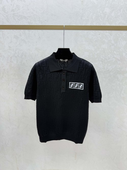 Fendi Multicolor Letter Collar Knit Short Sleeve