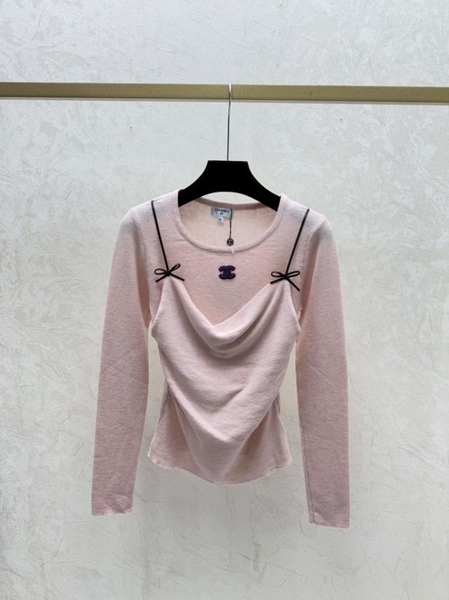 Chanel Solid Color Fake Two-piece Knit Long Sleeve