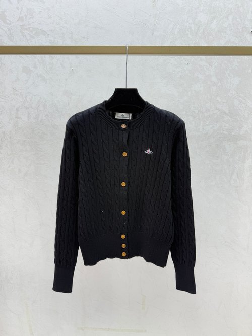 Vivienne Westhood Solid Color Simple Round Neck Knitted Cardigan