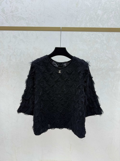 Chanel Solid Color Knitted Mid Sleeve with Fringed Round Collar in Multiple Colors