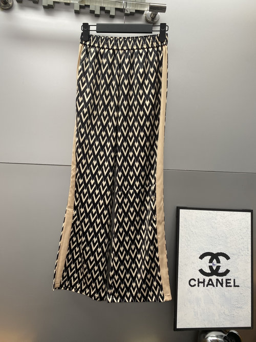 Valentino Custom Satin Striped Pants with Elegant V Logo