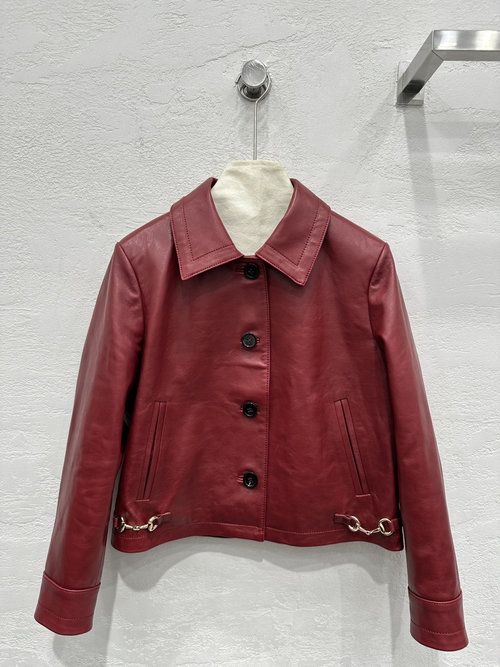Gucci Classic Red Leather Jacket with Imported Lambskin and Good Fit