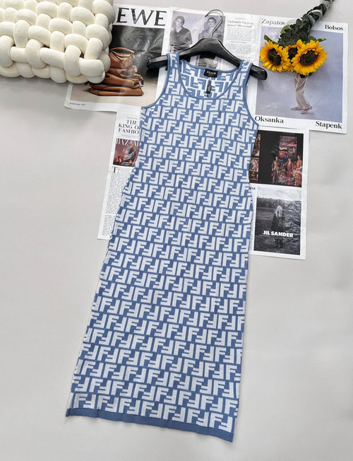 Fendi Sleek Double F Jacquard Cotton Knit Dress with Sophisticated Style