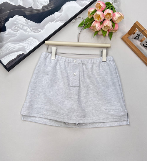 Alexander Wang Embroidered Short Drawstring Collared T-shirt and Casual Skort Set with Fine Details