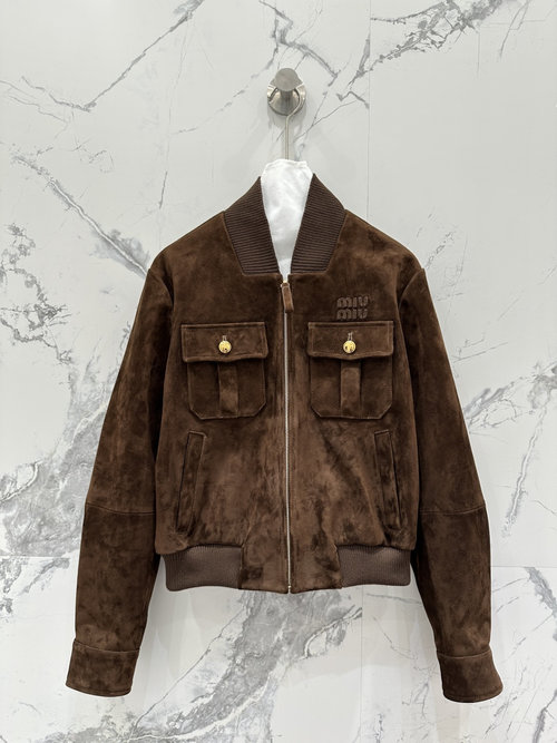 Miu Miu Exclusive Vintage Miu-style Suede Jacket with Ribbed Collar