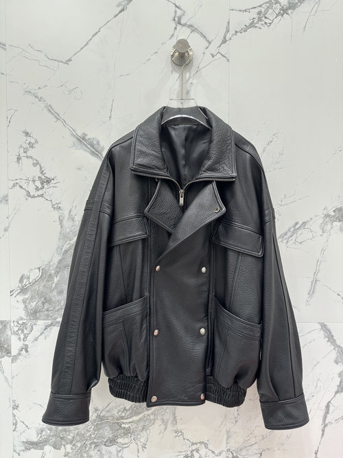 Yves Saint Laurent Exclusive Double-Breasted High-Quality Sheepskin Motorcycle Jacket