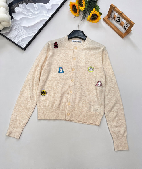Acne Studios Knitted Cardigan with Cartoon Embroidery