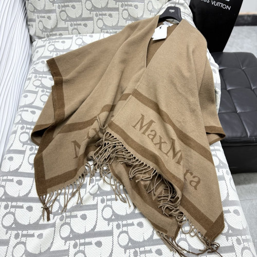 Max Mara Warm Wool Fringe Letter Shawl as Multi-Functional Outerwear