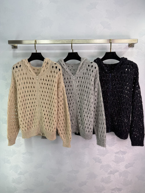 Brunello Cucinelli Sequin Lace Hooded Jacket, Effortless Grace