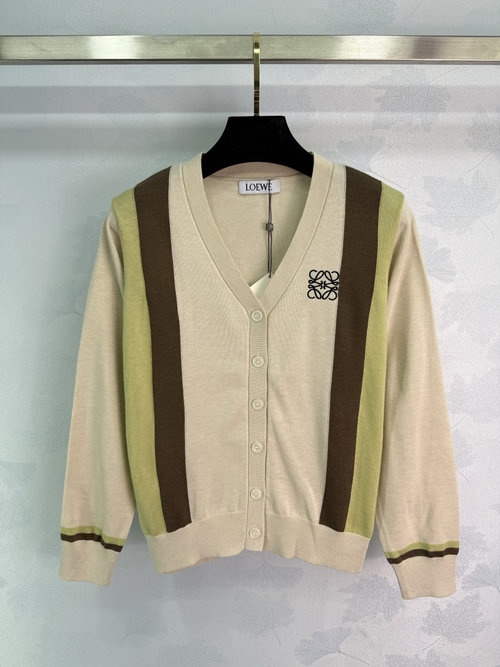 Loewe V-Neck Knitted Cardigan with Logo Embroidery, Slim and Stylish