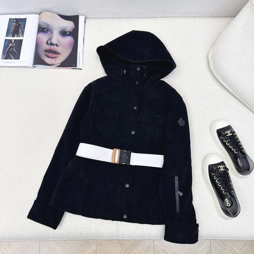 Moncler Stylish and Slimming Ski Corduroy Windbreaker with Logo Belt