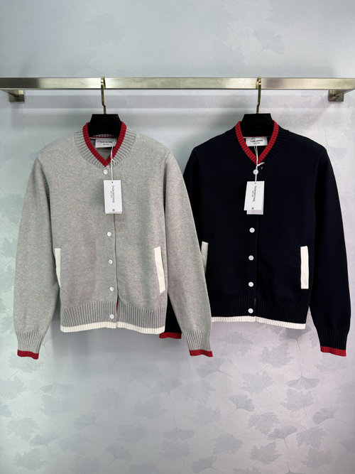 Thom Browne Knitted Top with Contrast Collar and Stripes, Stylish and Adaptable