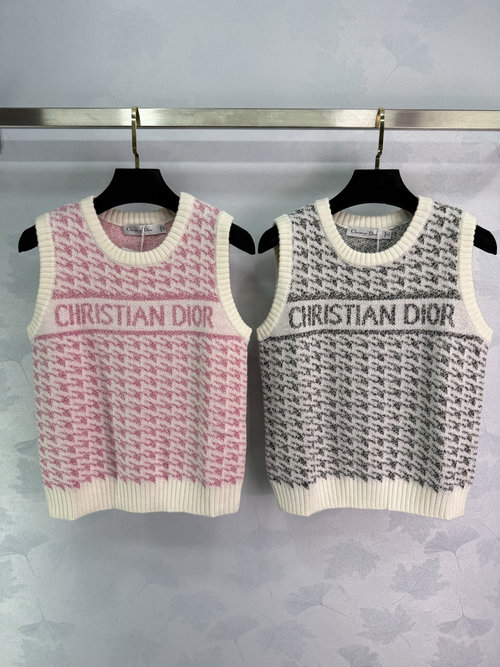Dior Checkered Knit Vest with Chest Letter Print