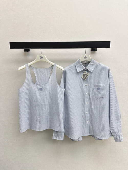 Loewe Relaxed Fit Striped Sleeveless Tank and Oversized Shirt with Logo Embroidery