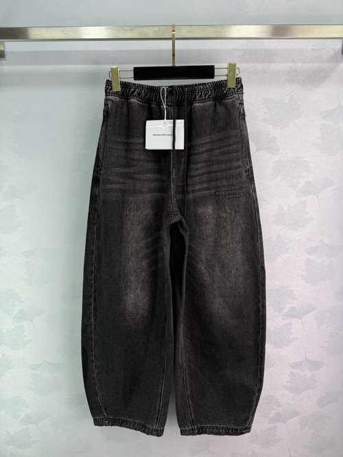 Alexander Wang Enzyme-Washed Denim Wide-Leg Pants, High Waist Design
