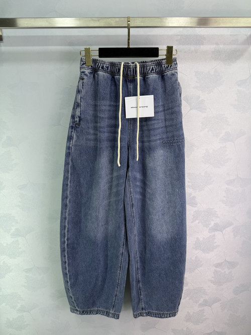 Alexander Wang Enzyme-Washed Denim Wide-Leg Pants, High Waist Design
