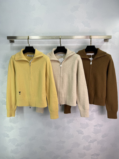 Dior Zip-Knit Cardigan with Embroidery and Relaxed Silhouette