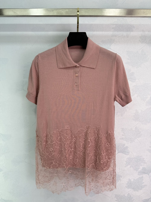 Dior Top-quality Lace-stitched Knitted Short-sleeved Shirt for Discerning Style