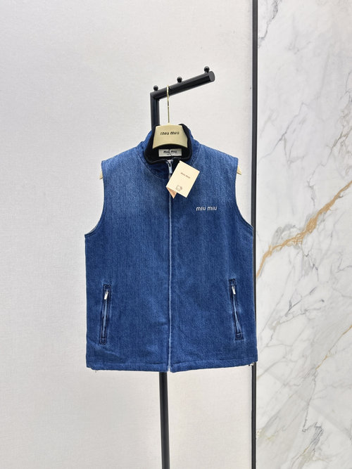 Versace Classic Over - sized Denim Vest with Adjustable Drawstring and Fleece Lining