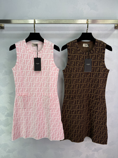 Fendi FF Logo Embroidered Sleeveless Backless Knit Dress