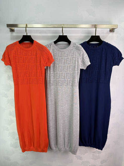Fendi Orange Red, Gray, Navy Lace Knit Dress with FF Logo (Duplicate, same as above)