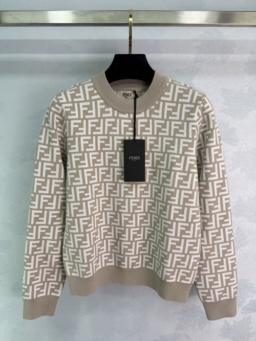 Fendi Letter Jacquard Knit Long-Sleeve Top with High-Level Texture