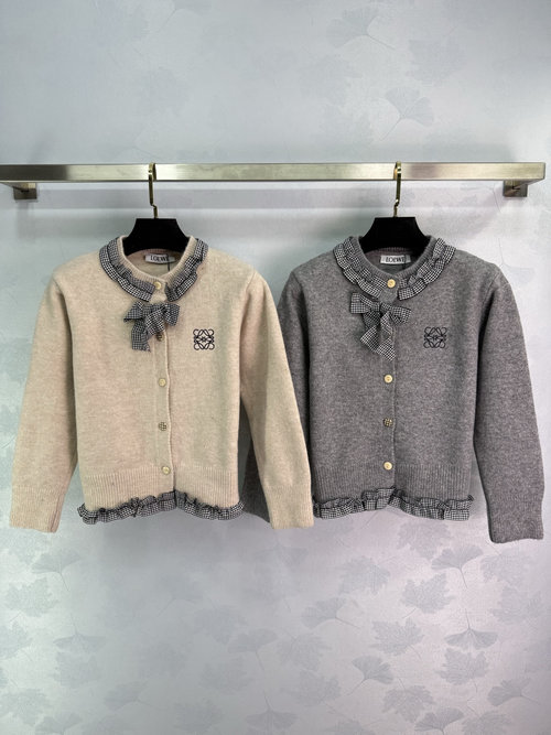 Loewe Checkered Bow-Knot Knitted Cardigan with Embroidered Logo, Elegant Style