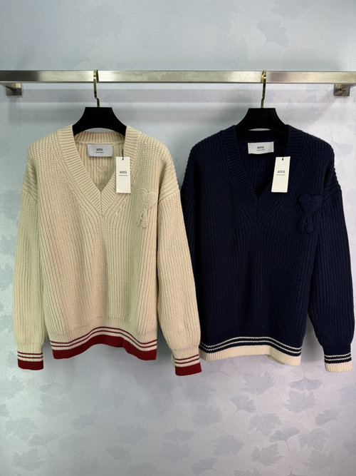 Versace Classic Stripe V-Neck Knitted Sweater with Logo Decoration