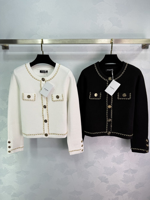 Balmain Classic Chain-Detailed Double-Breasted Knitted Cardigan