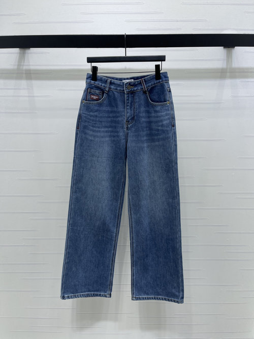 Yves Saint Laurent Vintage-Distressed Colorblock Straight-Leg Jeans with Logo