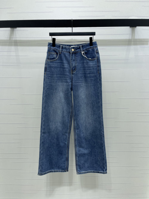 Celine Premium Straight - leg Jeans with Logo on Pocket
