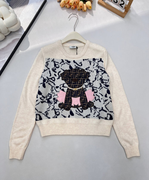 Fendi Soft Knit Top with Puppy Patch and FF Pattern