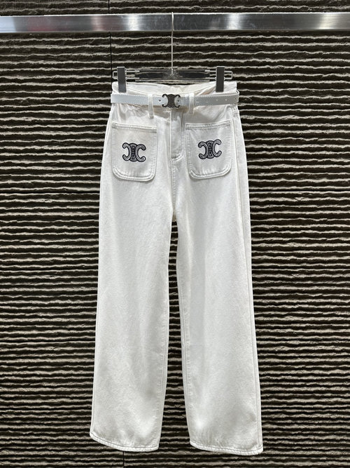 Celine Newly Arrived Double-Pocket Casual Jeans with Belt