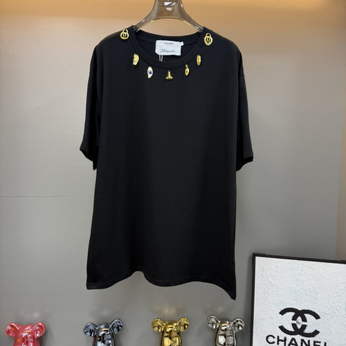 Schiaparelli Elegant Tops in Black, White & Brown with Gold Neck Hardware, Ideal for Jeans