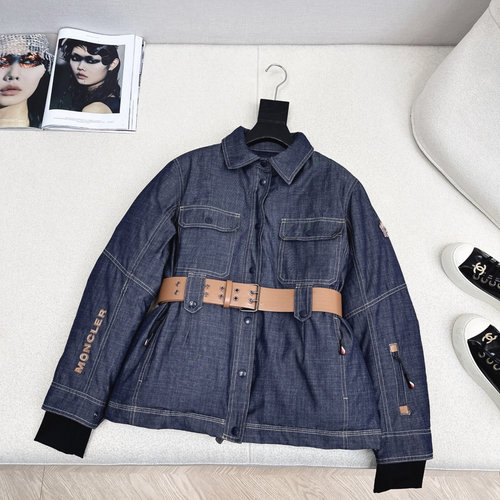 Moncler Denim Collared 90% White Goose Down Jacket
