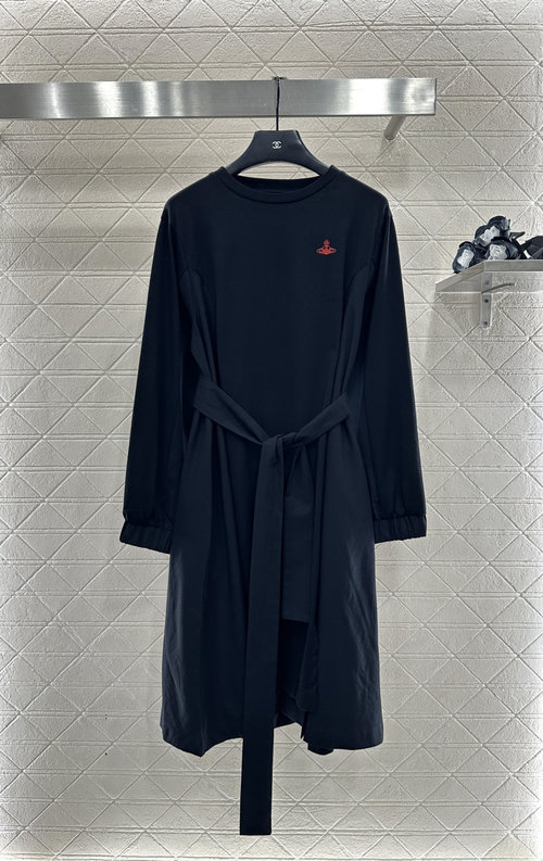 Vivienne Westhood Custom Cotton Irregular Belted Dress with Saturn Insignia