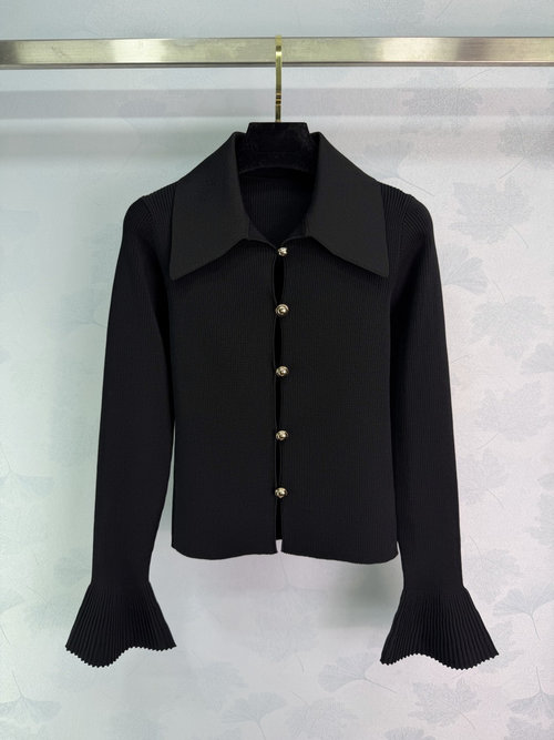 Self-Portrai Black Knitted Cardigan with Golden Buttons, Elegant and Versatile