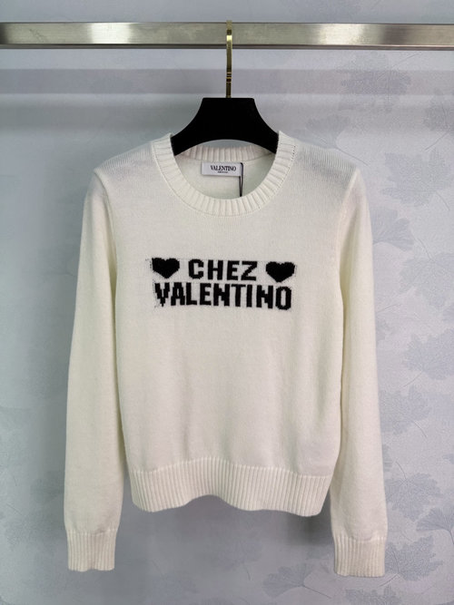 Valentino Cream Knitted Sweater with Black Heart Embroidered, Cozy and Chic