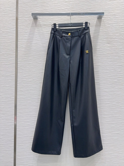 Celine Classic Style Unique Craft PU Leather Trousers