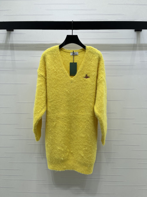 Vivienne Westhood V-Neck Embroidered Saturn Long-Sleeve Sweater, Wool Blend