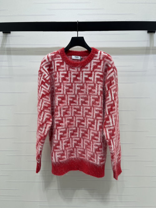 Fendi Mohair Round-Neck Knit Sweater with Double F Logo
