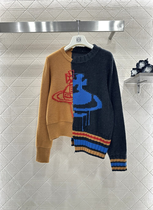 Vivienne Westhood Saturn - Patterned Knit Sweater with Colorful Collage
