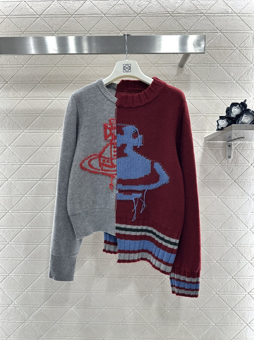 Vivienne Westhood Saturn - Patterned Knit Sweater with Colorful Collage