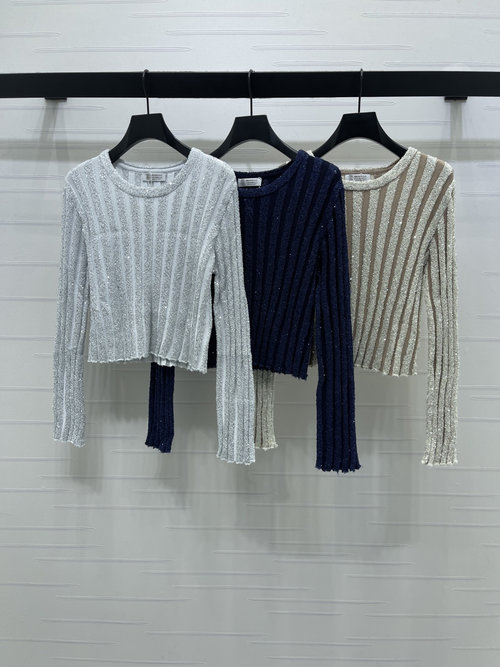 Loewe High-Quality Sequined Knit Long-sleeve with Vertical Accents