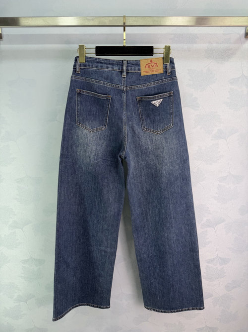 Prada High Waist Straight Leg Jeans with Metal Logo