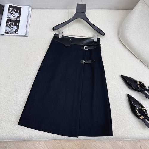 Hermes Leather-Trimmed Spliced Wool Skirt, Minimalist Class